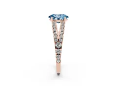 Fancy Blue Oval Cut Diamond Split Shank Pavé Engagement Ring Set in Rose gold with Prong-Held Center Stone