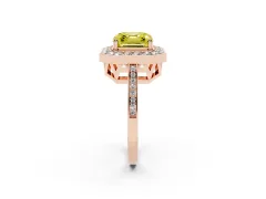 Fancy Yellow Asscher Cut Diamond Halo Ring Set in Rose gold with Accent-Lined Split Shank and Prong Setting