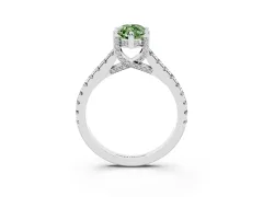 Fancy Green Marquise Cut Diamond Solitaire Ring Set in Silver with Brilliant Pavé Band and Prong Setting