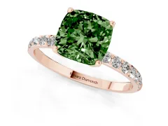 Fancy Green Cushion Cut Diamond Solitaire Engagement Ring Set in Rose gold with Round Pavé Band and Prong Setting