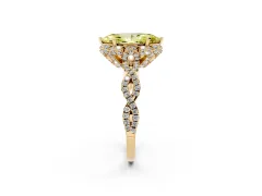 Fancy Yellow Marquise Cut Diamond Halo Twist Band Solitaire Ring Set in Yellow gold with Prong-Set Center Stone
