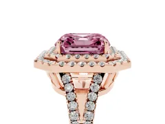 Fancy Pink Asscher Cut Diamond Double Halo Ring Set in Rose gold with Pavé Band