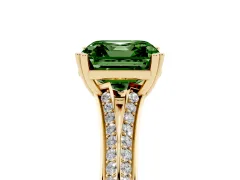 Fancy Green Asscher Cut Diamond Split Shank Pavé Engagement Ring Set in Yellow gold with Prong-Set Center Stone