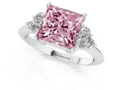 Fancy Pink Princess Cut Diamond Cluster Ring Set in Silver with Plain Band and Prong Setting
