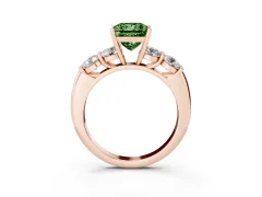 Fancy Green Princess Cut Diamond Five-Stone Prong Set Ring Set in Rose gold with Classic Band