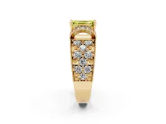 Fancy Yellow Emerald Cut Diamond Milgrain Halo Pavé Engagement Ring Set in Yellow gold with Prong Setting