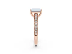 Radiant Cut Diamond Prong Set Solitaire Engagement Ring Set in Rose gold with Pavé Band