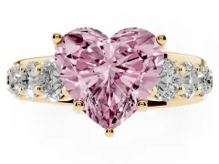Fancy Pink Heart Cut Diamond Pavé Engagement Ring Set in Yellow gold with Prong Setting