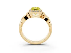 Fancy Yellow Radiant Cut Diamond Halo Floral Band Ring Set in Yellow gold with Prong Setting