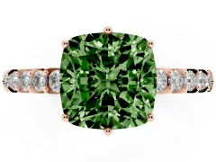Fancy Green Cushion Cut Diamond Solitaire Engagement Ring Set in Rose gold with Pavé Band and Prong Setting