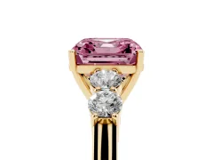 Fancy Pink Asscher Cut Diamond Five-Stone Prong Set Band Ring Set in Yellow gold with Polished Band