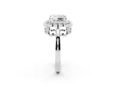 Princess Cut Diamond Halo Cluster Engagement Ring Set in Silver with Solitaire Band and Prong Setting