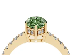 Fancy Green Marquise Cut Diamond Solitaire Engagement Ring Set in Yellow gold with Pavé Band and Prong Setting