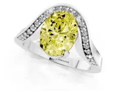Fancy Yellow Oval Cut Diamond Solitaire Engagement Ring Set in Platinum with Pavé Shoulders
