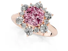 Fancy Pink Cushion Cut Diamond Cluster Halo Ring Set in Rose gold with Solitaire Band and Prong Setting