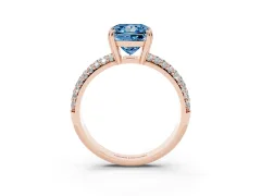 Fancy Blue Princess Cut Diamond Solitaire Ring Set in Rose gold with Multi-Row Round Pavé Band and Prong Setting
