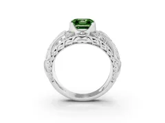 Fancy Green Asscher Cut Diamond Art Deco Ring Set in Silver with Pavé Split Shank