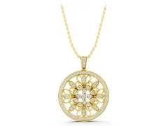 Round Pavé Diamond Filigree Pendant Set in Yellow gold with Floral Marquise Motif