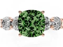 Fancy Green Cushion Cut Diamond Five-Stone Prong Set Ring Set in Rose gold with Classic Band