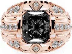 Fancy Black Radiant Cut Diamond Art Deco Ring Set in Rose gold with Pavé Split Shank