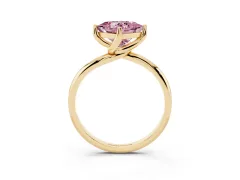 Fancy Pink Princess Cut Diamond Solitaire Engagement Ring Set in Yellow gold with Classic Plain Band