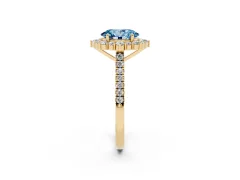 Fancy Blue Oval Cut Diamond Halo Ring Set in Yellow gold with Pavé Band and Prong Setting