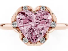 Fancy Pink Heart Cut Diamond Round Cluster Halo Ring Set in Rose gold with Solitaire Band and Prong Setting