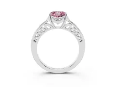 Fancy Pink Princess Cut Diamond Halo Ring Set in Platinum with Channel Set Band and Prong Setting