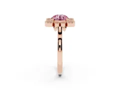 Fancy Pink Round Cut Diamond Cluster Halo Ring Set in Rose gold with Milgrain Bezel Accents and Plain Band
