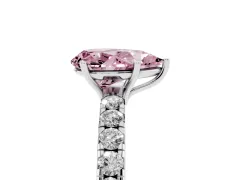 Fancy Pink Pear Cut Diamond Pavé Solitaire Engagement Ring Set in White gold with Prong Setting