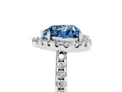 Fancy Blue Heart Cut Diamond Pavé Halo Ring Set in Silver with Prong Setting