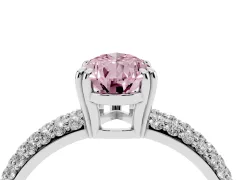 Fancy Pink Pear Cut Diamond Solitaire Ring Set in Silver with Multi-Row Round Pavé Band and Prong Setting