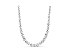 Round Brilliant Diamond Tennis Necklace Set in Silver with Prong-Set Line