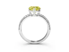 Fancy Yellow Heart Cut Diamond Solitaire Ring Set in White gold with Multi-Row Round Pavé Band and Prong Setting