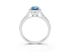 Fancy Blue Radiant Cut Diamond Halo Engagement Ring Set in Silver with Round Pavé Shoulders and Heart Gallery