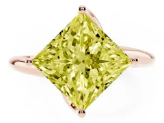 Fancy Yellow Princess Cut Diamond Solitaire Engagement Ring Set in Rose gold with Classic Plain Band