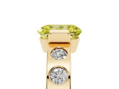 Fancy Yellow Emerald Cut Diamond Channel-Set Band Ring Set in Yellow gold with Bezel Prong Setting