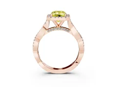Fancy Yellow Emerald Cut Diamond Halo Twist Band Solitaire Ring Set in Rose gold with Prong Setting
