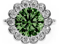 Fancy Green Round Cut Diamond Halo Cluster Engagement Ring Set in Silver with Solitaire Band and Prong Setting