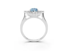 Fancy Blue Pear Cut Diamond Cluster Halo Ring Set in Platinum with Marquise and Round Accents