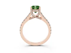 Fancy Green Cushion Cut Diamond Solitaire Ring Set in Rose gold with Brilliant Pavé Band and Prong Setting