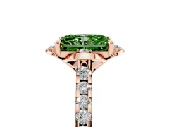 Fancy Green Radiant Cut Diamond Solitaire Ring Set in Rose gold with Pavé Band and Floral Prong Setting