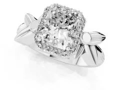 Radiant Cut Diamond Halo Floral Band Ring Set in Platinum with Prong Setting