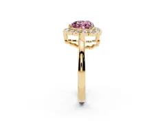 Fancy Pink Heart Cut Diamond Halo Cluster Engagement Ring Set in Yellow gold with Solitaire Band and Prong Setting