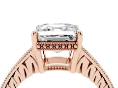 Asscher Cut Diamond Solitaire Pavé Milgrain Engagement Ring Set in Rose gold with Prong Setting