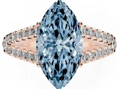 Fancy Blue Marquise Cut Diamond Split Shank Pavé Engagement Ring Set in Rose gold with Prong-Held Center Stone