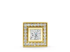 Princess Cut Square Halo Pendant Set in Yellow gold with Bezel Setting and Side Detail