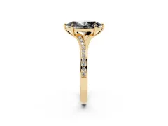 Fancy Black Marquise Cut Diamond Solitaire Ring Set in Yellow gold with Pavé Accent Band and Classic Prong Setting