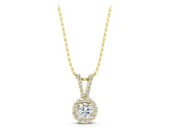 Round Halo Pendant Set in Yellow gold with Prong-Set Round Center
