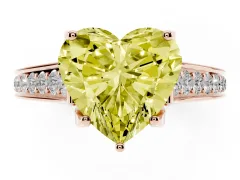 Fancy Yellow Heart Cut Diamond Solitaire Pavé Engagement Ring Set in Rose gold with Prong Setting